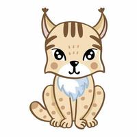 Cute lynx on white background. Vector illustration in cartoon style. Character for children.