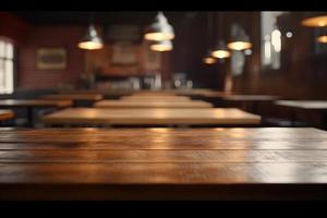 Empty wooden table and blurred background. For product display photo