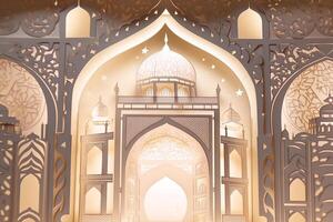 Islamic ramadan background in papercut style. Eid al fir paper craft background. . photo