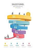 Infographic Sales funnel diagram template for business. Modern Timeline 5 step level, digital marketing data, presentation vector infographics.