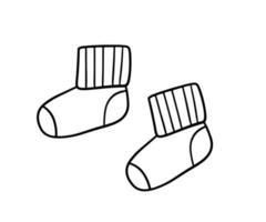 Infant cute socks doodle. Outline sketch Baby clothes isolated on white vector