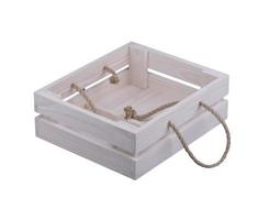 Wooden white box with handles made of twine on a white background. photo