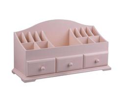 rosado de madera ataúd con estantería con cajones. un pequeño gabinete para productos cosméticos. foto