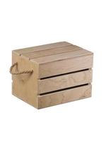 Wooden box made of boards with rope handles. Storage container. photo