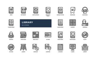 library or bookstore book for education school detailed outline line icon set vector