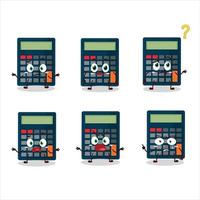 Cartoon character of calculator with what expression vector