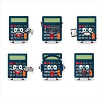 Calculator cartoon character are playing games with various cute emoticons vector