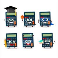 School student of calculator cartoon character with various expressions vector