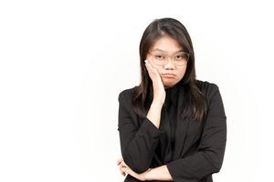 Boring Gesture Of Beautiful Asian Woman Wearing Black Blazer Isolated On White Background photo