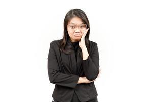 Boring Gesture Of Beautiful Asian Woman Wearing Black Blazer Isolated On White Background photo