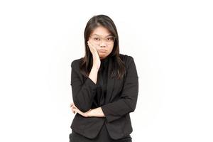 Boring Gesture Of Beautiful Asian Woman Wearing Black Blazer Isolated On White Background photo