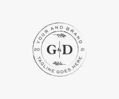 initial GD letters floral frames. Botanical feminine editable premade monoline unique decoration for greeting card, wedding invitation. vector