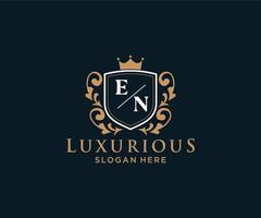 Initial EN Letter Royal Luxury Logo template in vector art for Restaurant, Royalty, Boutique, Cafe, Hotel, Heraldic, Jewelry, Fashion and other vector illustration.