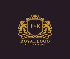 Initial IK Letter Lion Royal Luxury Logo template in vector art for Restaurant, Royalty, Boutique, Cafe, Hotel, Heraldic, Jewelry, Fashion and other vector illustration.