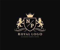 Initial NP Letter Lion Royal Luxury Heraldic,Crest Logo template in vector art for Restaurant, Royalty, Boutique, Cafe, Hotel, Heraldic, Jewelry, Fashion and other vector illustration.