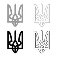 Ukraine coat of arms national emblem seal ukrainian state symbol sign trident tryzub set icon grey black color vector illustration image solid fill outline contour line thin flat style