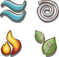 Set of symbols of the elements, air, water, earth, fire. hand drawn texture vector