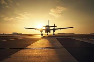 enorme dos pisos comercial avión de reacción tomando de pista. moderno y lo más rápido modo de transporte foto