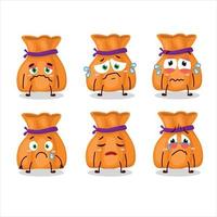 Orange candy sack cartoon character with sad expression vector