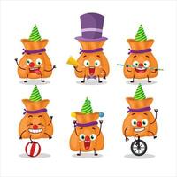 Cartoon character of orange candy sack with various circus shows vector