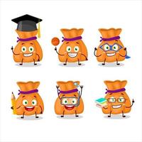 School student of orange candy sack cartoon character with various expressions vector