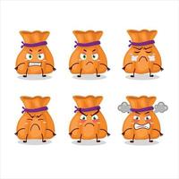 Orange candy sack cartoon character with various angry expressions vector