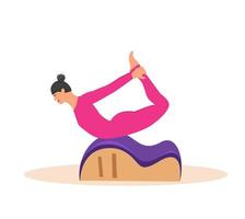 Woman doing Pilates with equipment. Equipment  - back corrector for Pilates. Vector illustration