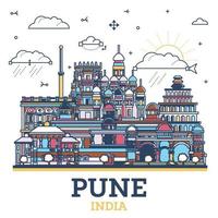 contorno pune India ciudad horizonte con de colores histórico edificios aislado en blanco. pune Maharashtra paisaje urbano con puntos de referencia vector