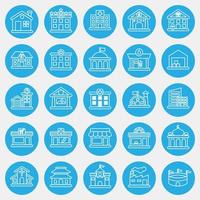 Icon set of building. Building elements. Icons in blue round style. Good for prints, web, posters, logo, site plan, map, infographics, etc. vector