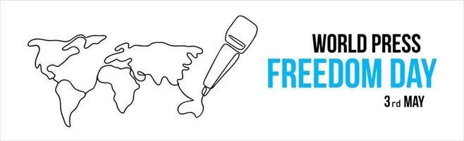 Illustration of microphone and world map for World Press Freedom Day in line art style on white vector