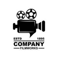 Vintage video camera logo for movie cinema production vector