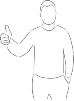 Man showing thumbs up, vector. Hand drawn sketch. vector