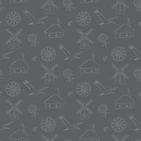 Gray square background with Ukrainian village attributes, seamless pattern, white doodles on a gray background vector