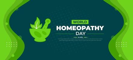 World Homoeopathy Day background or banner design template with green color vector