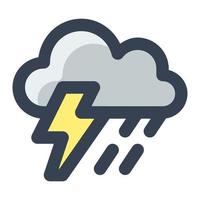 Cloud with thunder and rain drop in gray and yellow filled color icon. Heavy rain, storm, thunderstorm, rainstorm, weather, forecast vector