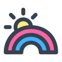 Simple Rainbow in color filled Icon. Sun with rainbow weather vector