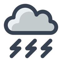 Cloud with thunderbolt in gray filled color icon. Thunderstorm, weather, forecast, disaster, warning, danger, climate vector