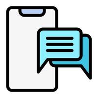 Isolated messaging in lineal color icon on white background. Chatting, discussion, chat bubble, smartphone vector