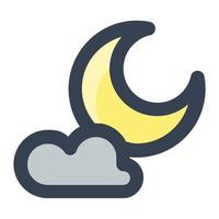 Crescent moon with cloud in yellow and gray color filled icon. Moon phase, night, weather, forecast vector
