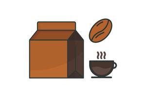 Coffee bag icon with coffee cup and coffee beans. icon related to coffee element. Lineal color icon style, flat line. Simple vector design editable