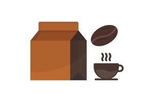 Coffee bag icon with coffee cup and coffee beans. icon related to coffee element. Flat icon style. Simple vector design editable