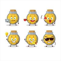 Golden potion cartoon character with various types of business emoticons vector