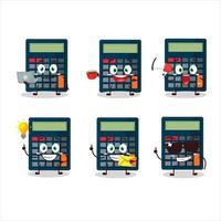 Calculator cartoon character with various types of business emoticons vector