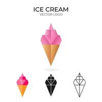 Origami vector logo set with ice cream. isolated ice cream Logo in different variations. Gradient, color, black and outline logotype.