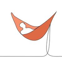 man lying in a hammock - one line drawing vector. the concept resting outdoors, sleeping in a hammock vector