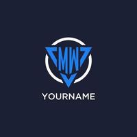 MW monogram logo with triangle shape and circle design elements vector