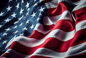 Waving American flag close-up. Memorial Day or 4th of July. photo