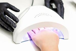 Hand inside of UV lamp photo