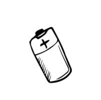 Doodle battery icon with cartoon style. Hand drawn vector battery isolated on white background.