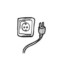 plug and electric socket. cartoon vector and illustration, hand drawn style, isolated on white background.